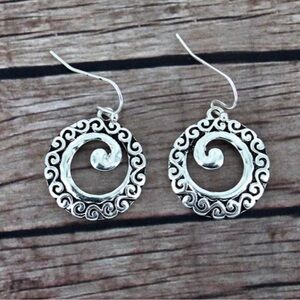 Silver Scroll Swirl Circle Earrings | Lightweight Boho Dangle